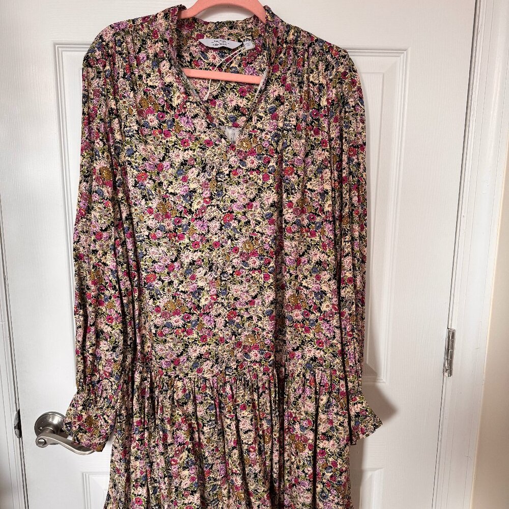 & Other Stories Tiered Hem Mini Floral Shirt Dress size L